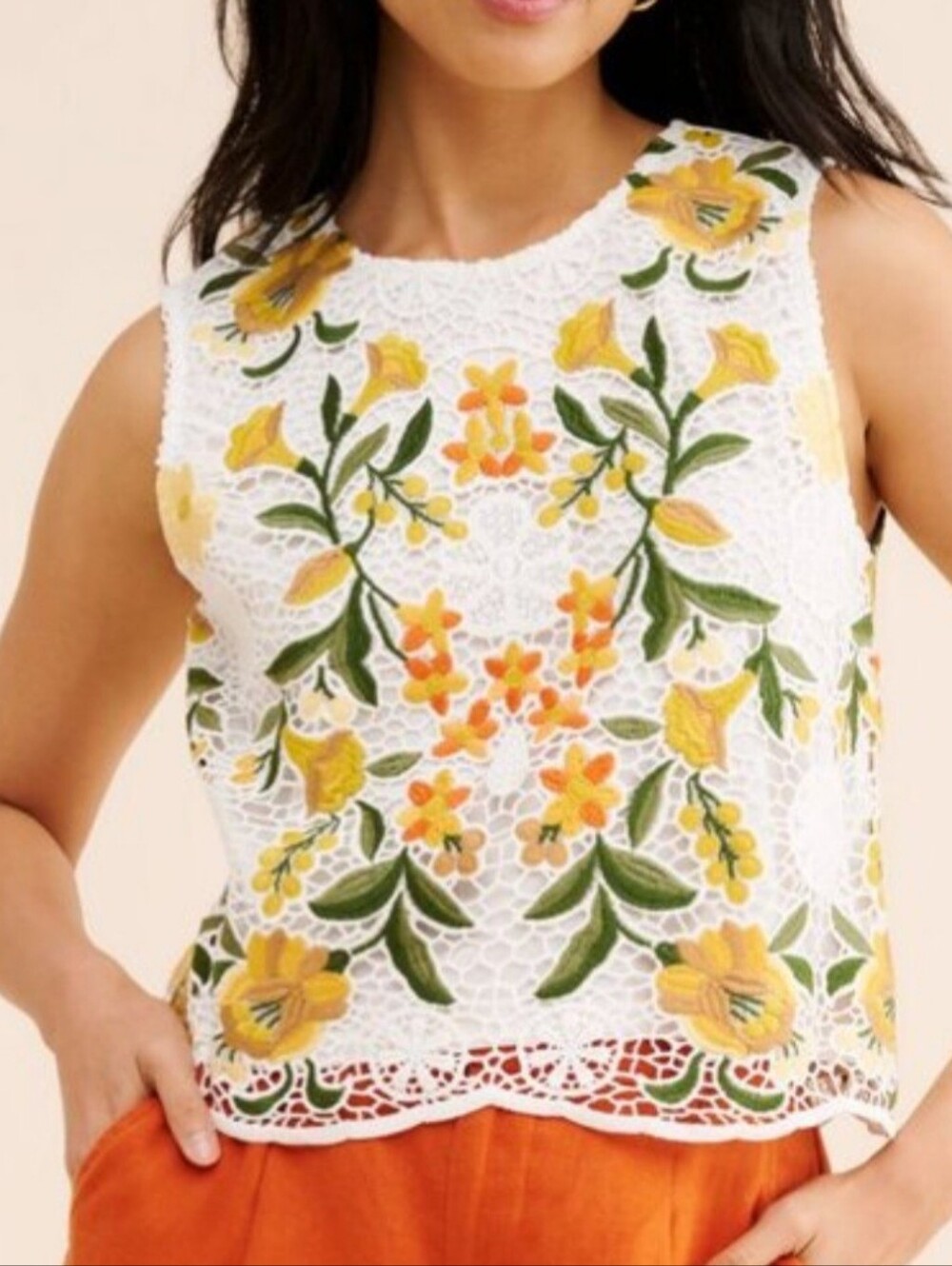 ANTHROPOLOGIE DOLAN Crochet Embroidered Lace Top Women's XL Boxy Floral
